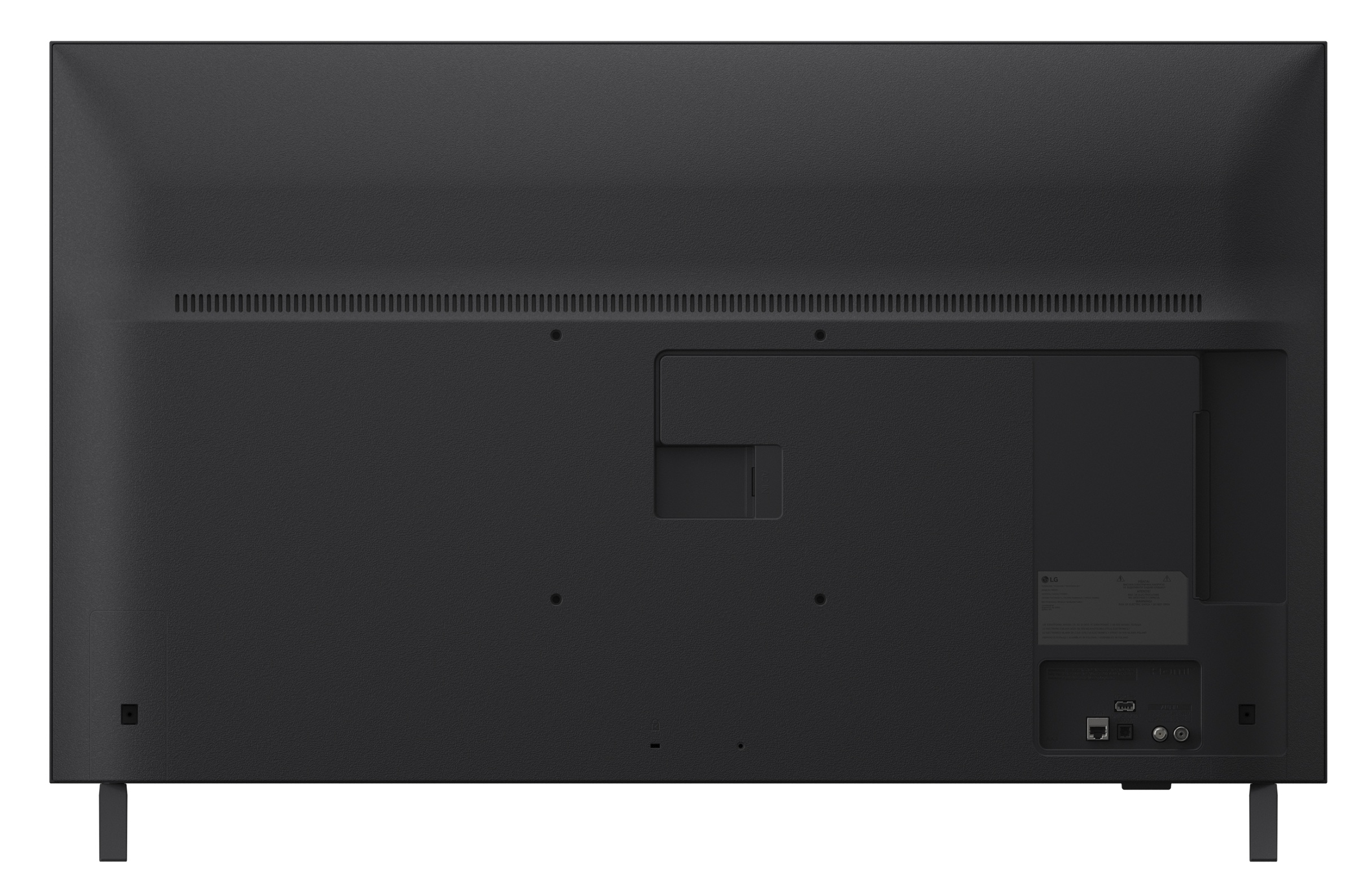 Tył czarnego telewizora LG z portami i otworami wentylacyjnymi.