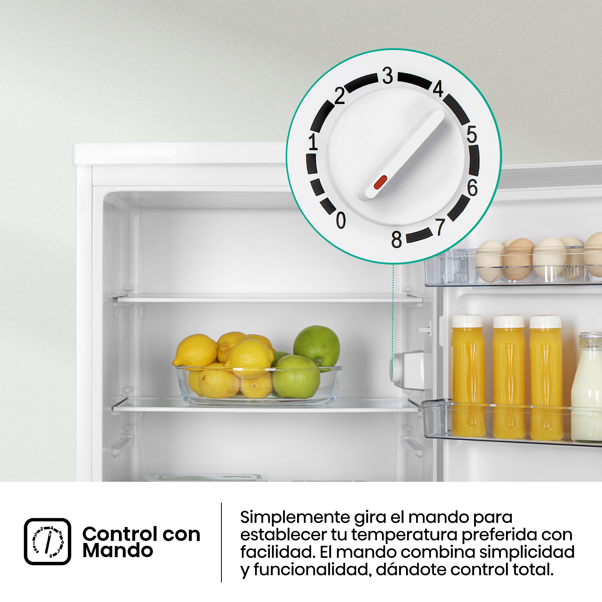 Simplemente gira el mando para establecer tu temperatura preferida con facilidad. El mando combina simplicidad y funcionalidad.