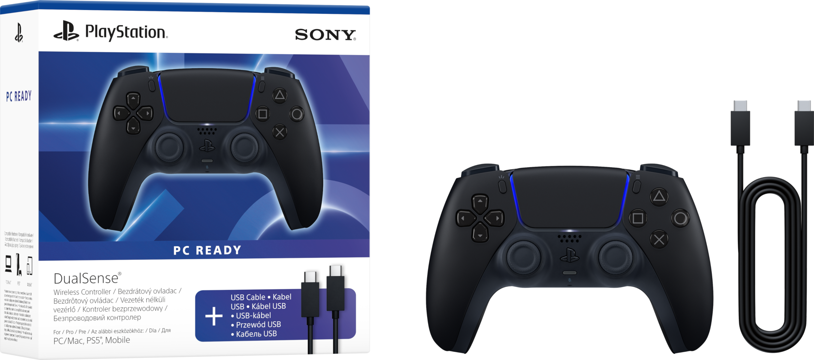 SONY PlayStation 5 DualSense vezeték nélküli kontroller + USB-C kábel PC-re (Midnight Black)