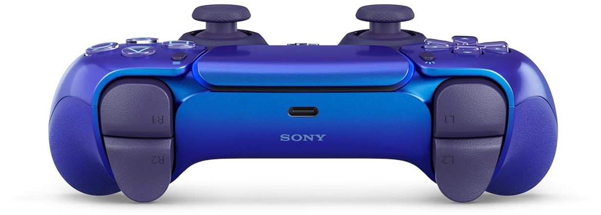 Kék és lila PlayStation kontroller Sony logóval.