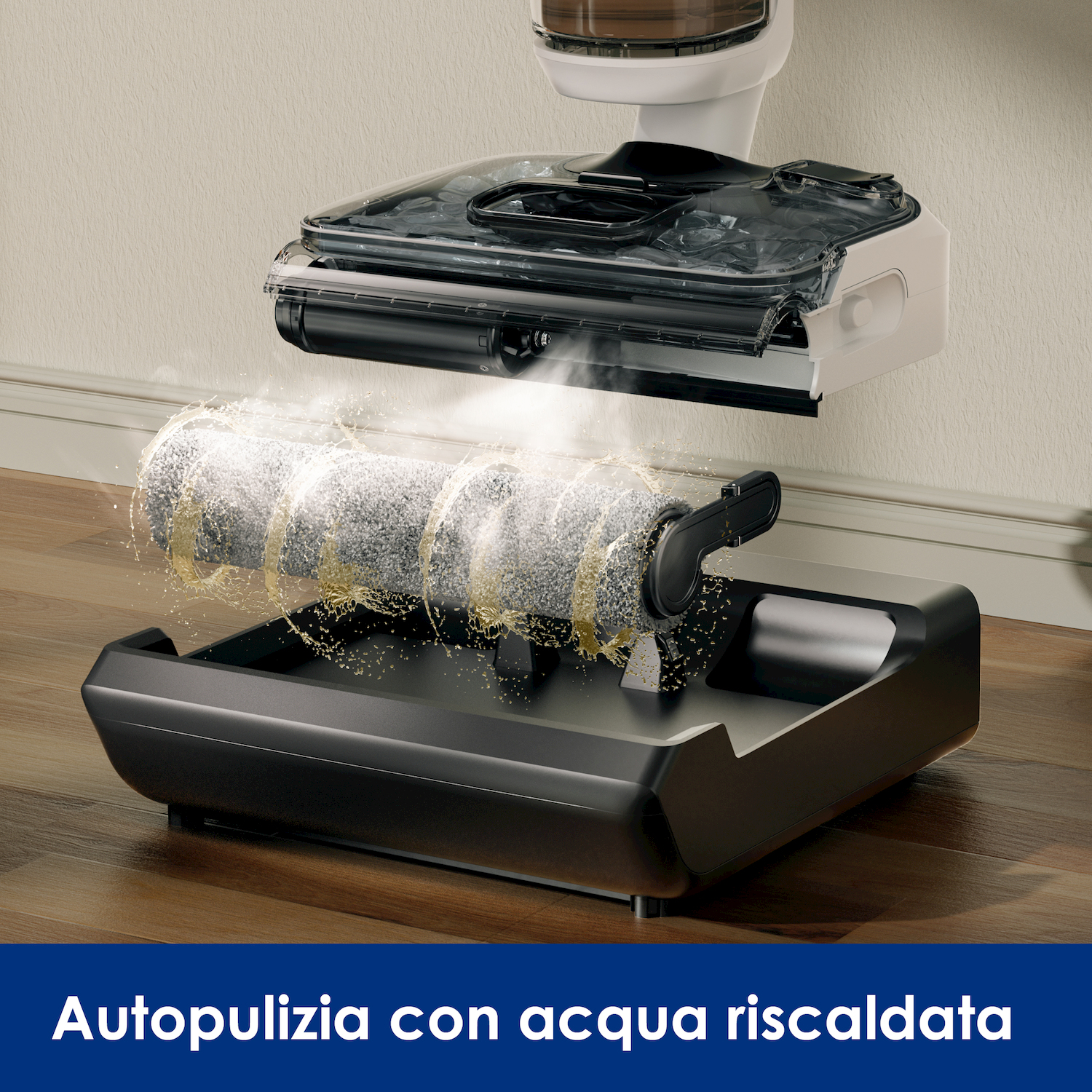 Autopulizia con acqua calda per il battitappeto.