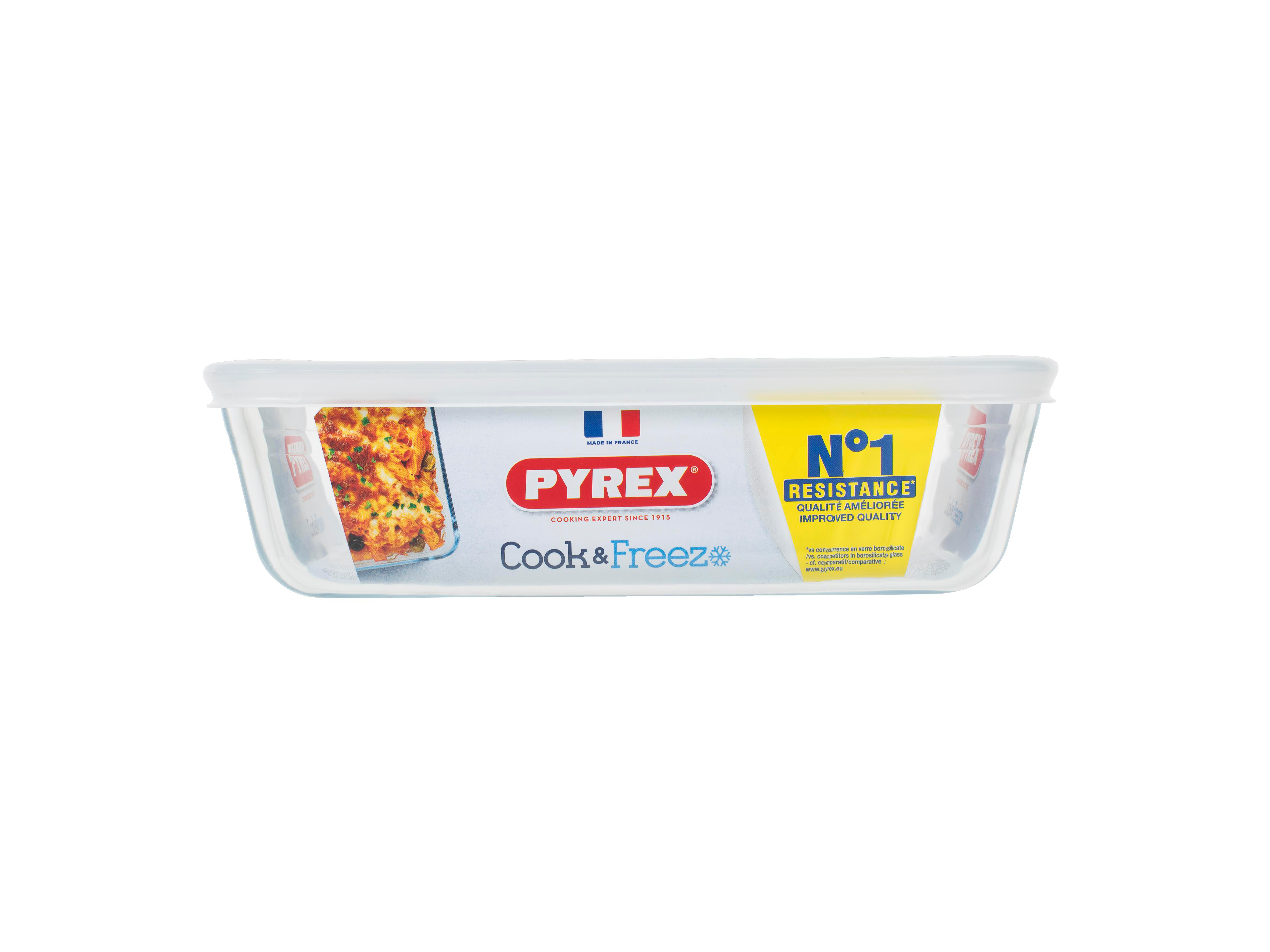 Pyrex-Auflaufform mit Lasagne, Deckel, Aufkleber mit N°1 Resistance