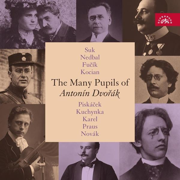 Collage aus Porträts und Text: Die vielen Schüler von Antonín Dvořák.