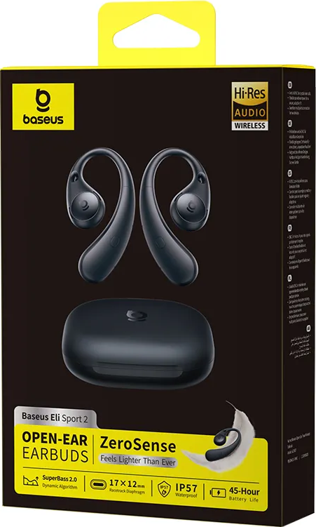 Verpackung für Baseus Eli Sport 2 Open-Ear-Kopfhörer mit Ladecase.