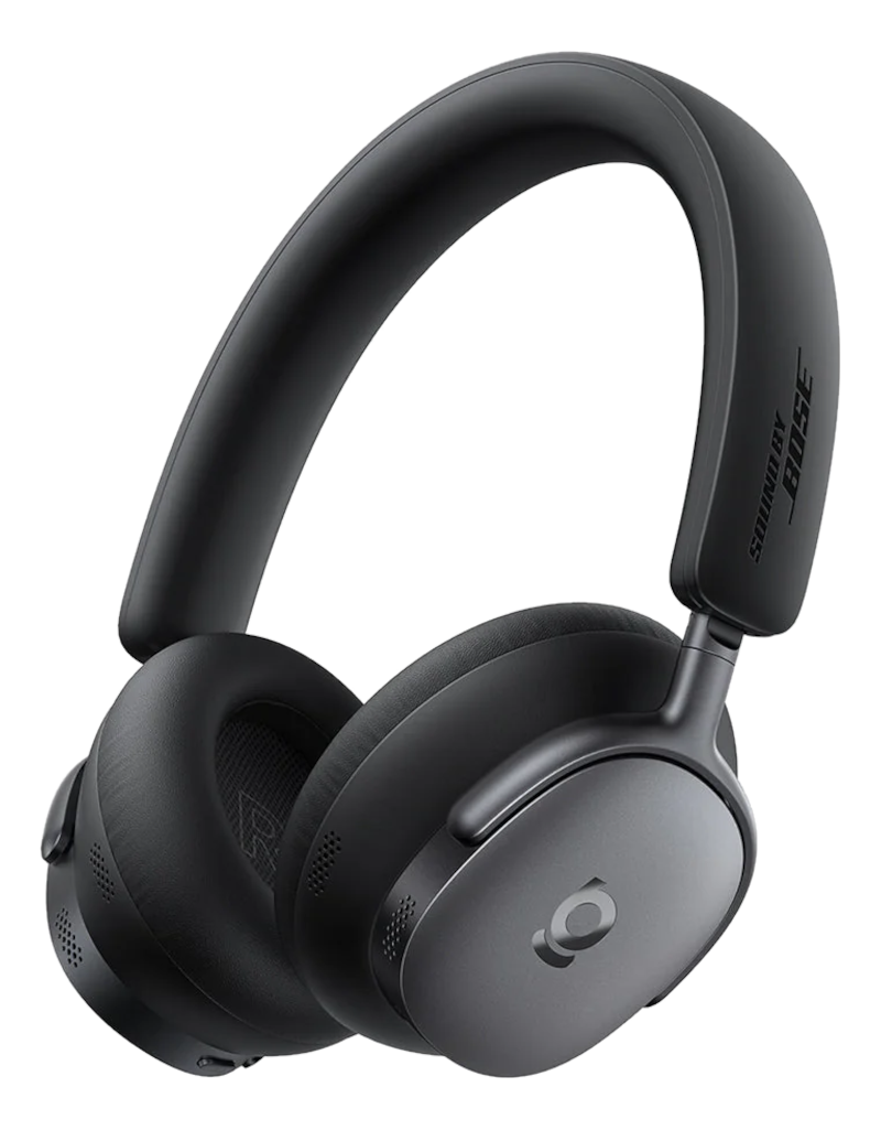 Cuffie Bose nere con logo dettagliato sui padiglioni.