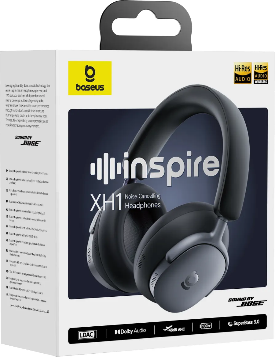 Confezione delle cuffie Bose Inspire XH1 con cancellazione del rumore e audio Hi-Res.