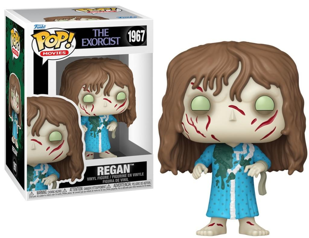Figura Funko Pop! de Regan de El Exorcista con vestido azul y marcas rojas.