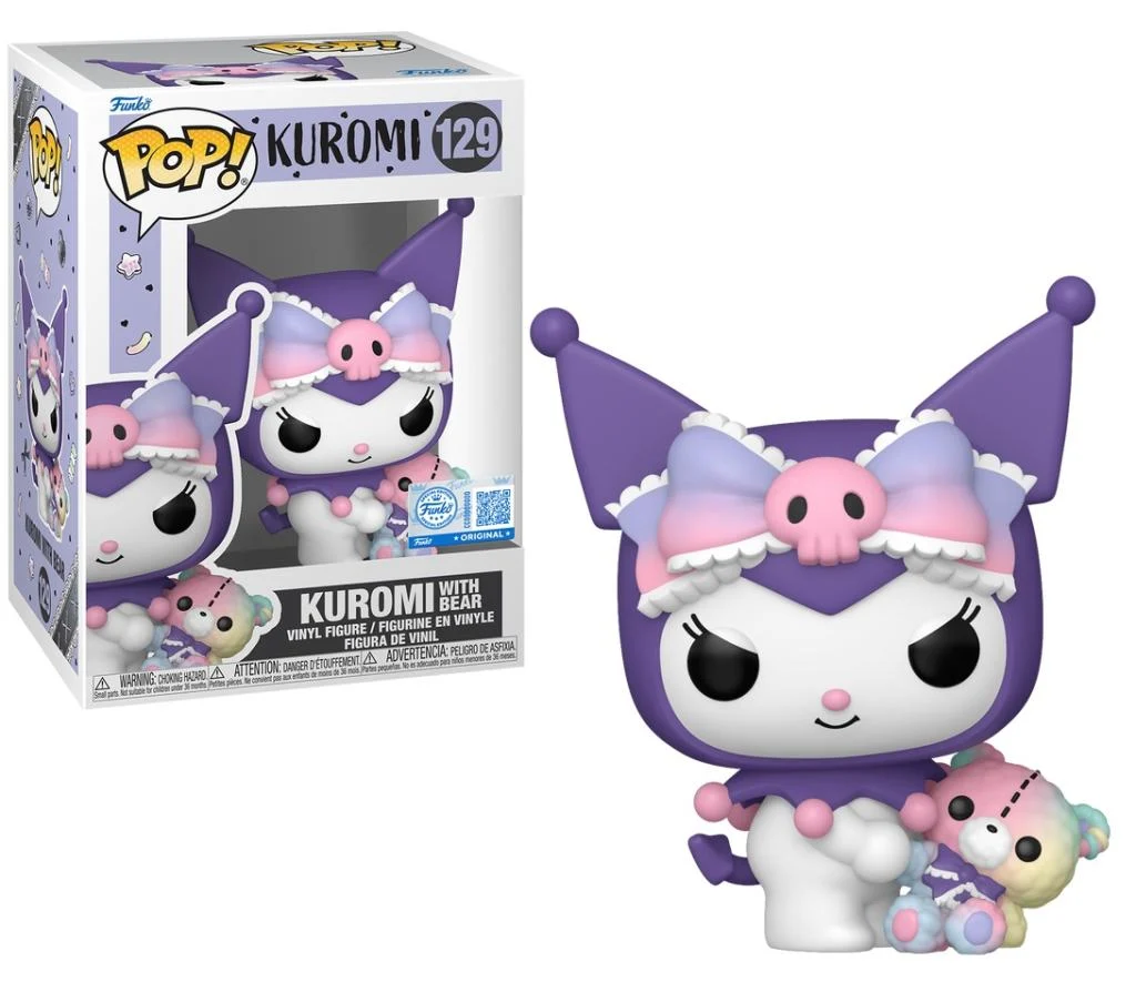 Figura Funko Pop morada de Kuromi con osito, en caja.