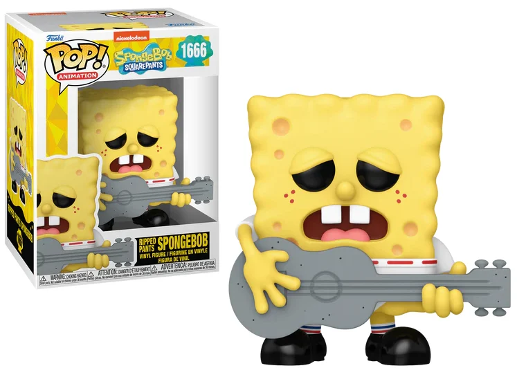 Figura de Bob Esponja con guitarra en su caja.