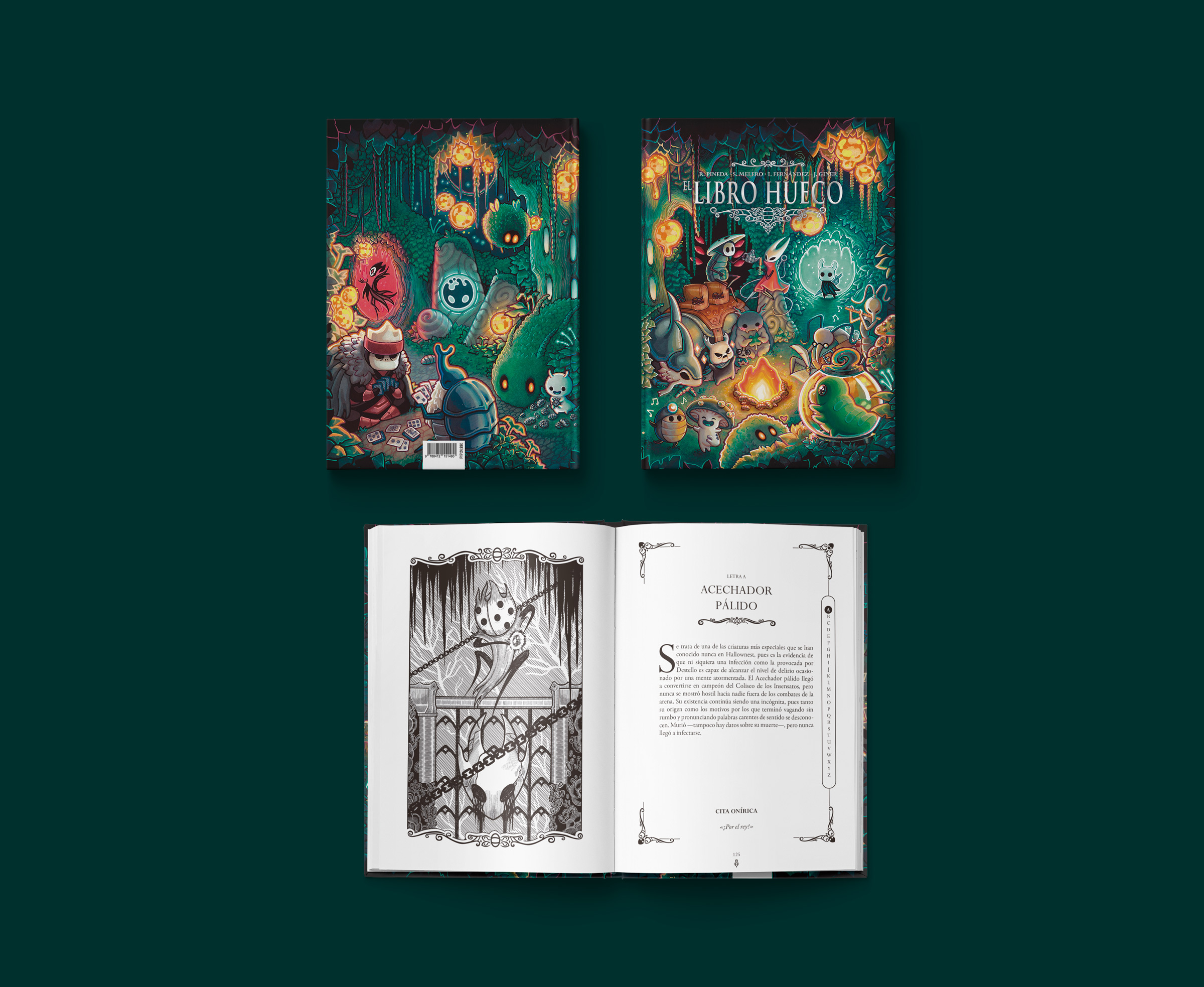 Cubiertas de libros y páginas interiores con personajes y escenas caprichosas.