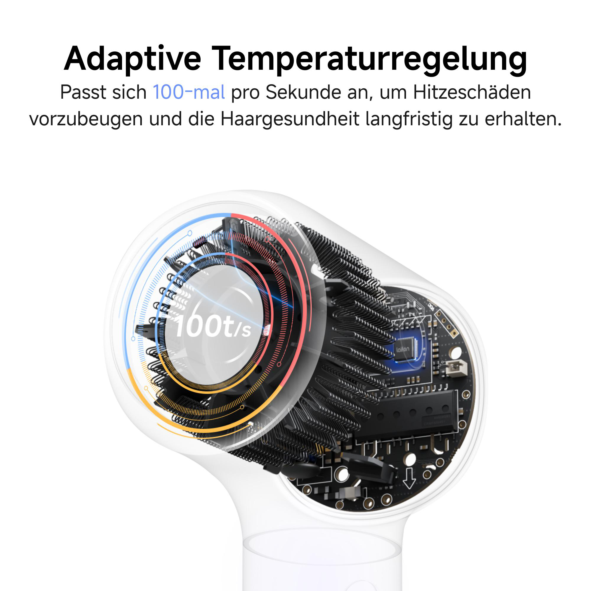 Technische Darstellung einer Haartrockner-Düse mit 100/s Anpassung.