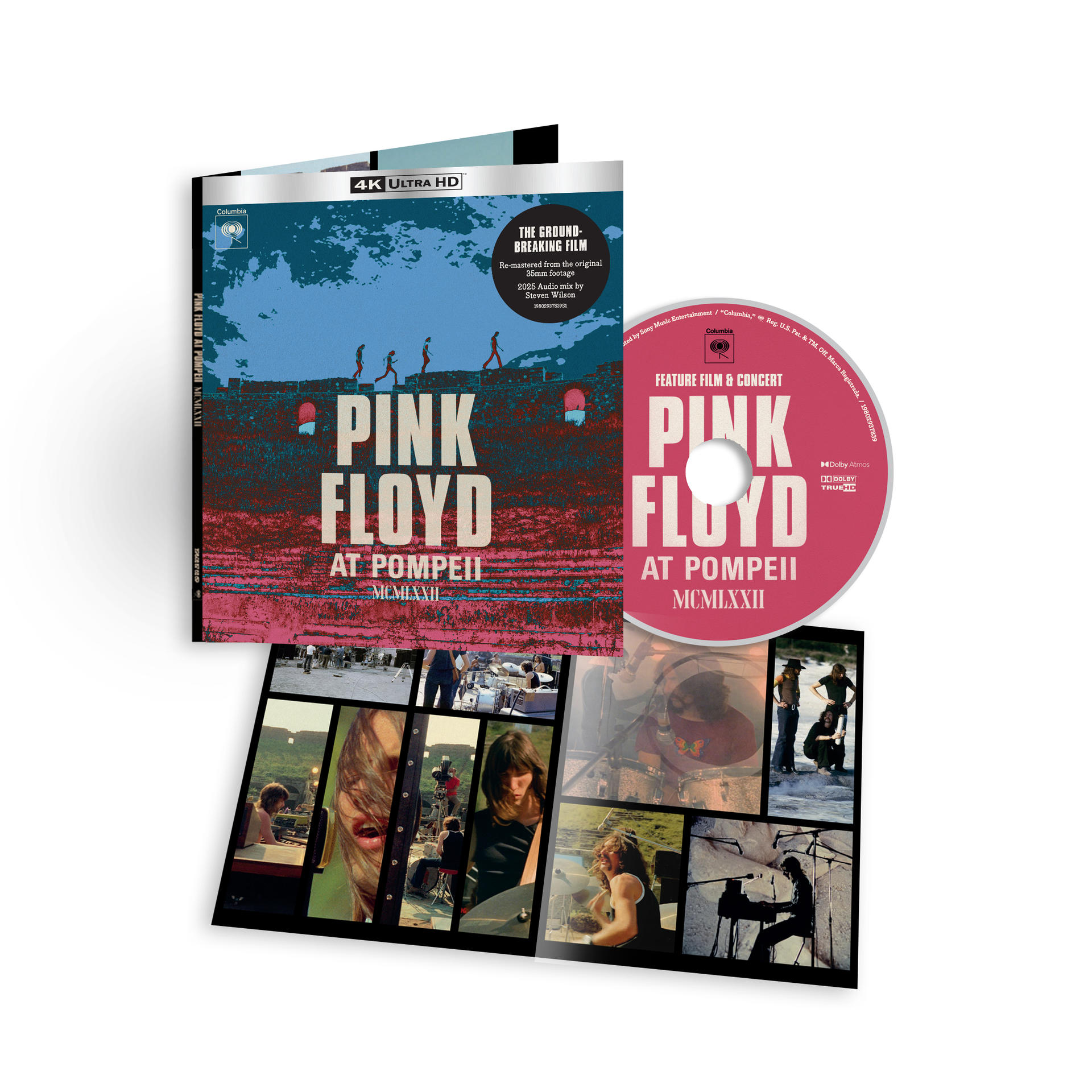 4K Ultra HD Hülle und Disc: Pink Floyd at Pompeii, mit Szenen aus dem Film.