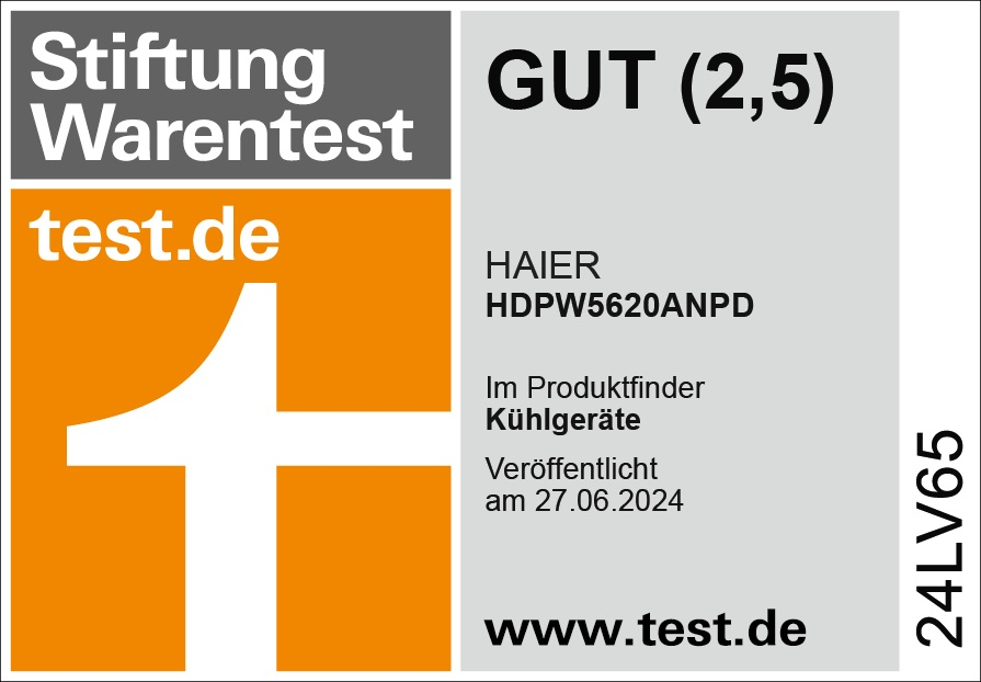 Stiftung Warentest Siegel: GUT (2,5) für Haier HDPW5620ANPD Kühlgerät.