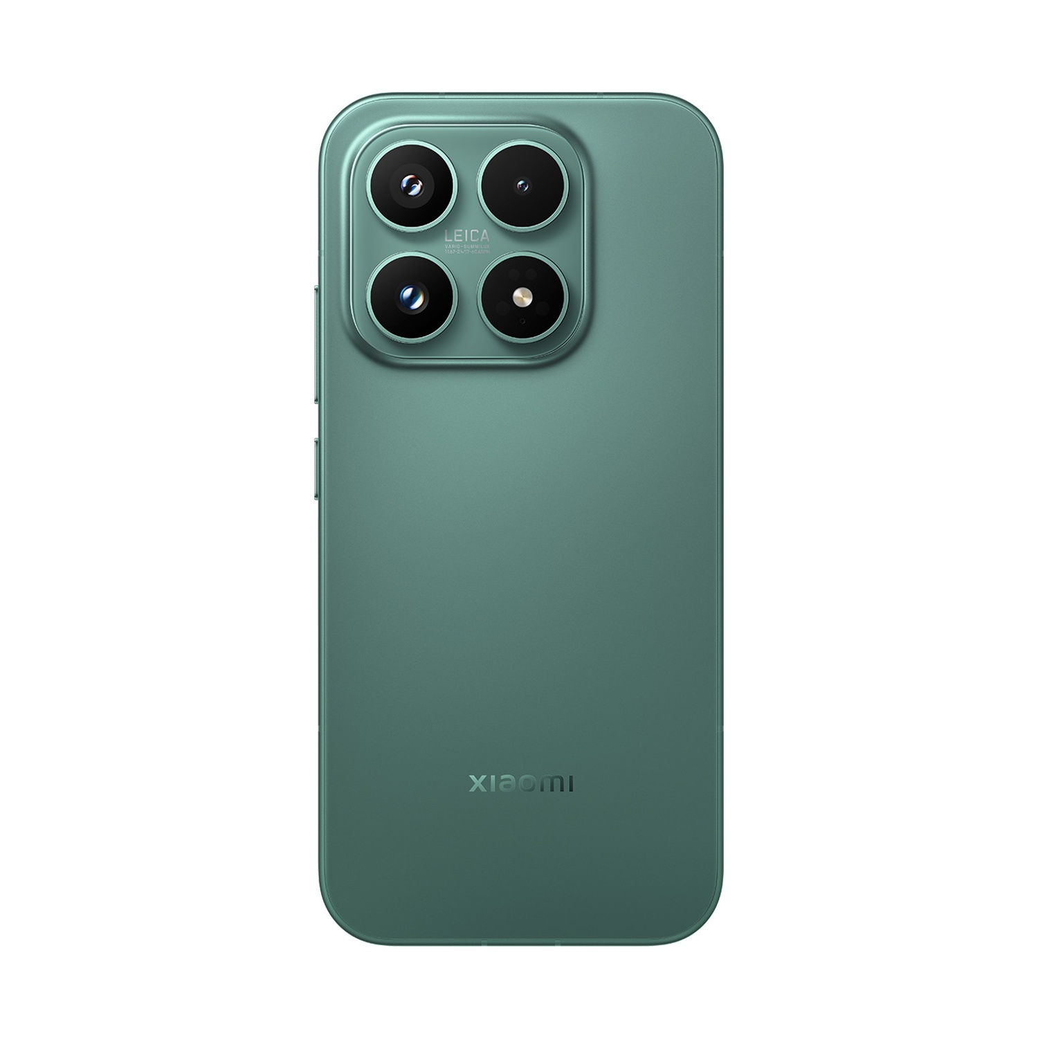 Retro di uno smartphone verde con quattro fotocamere e logo Leica.