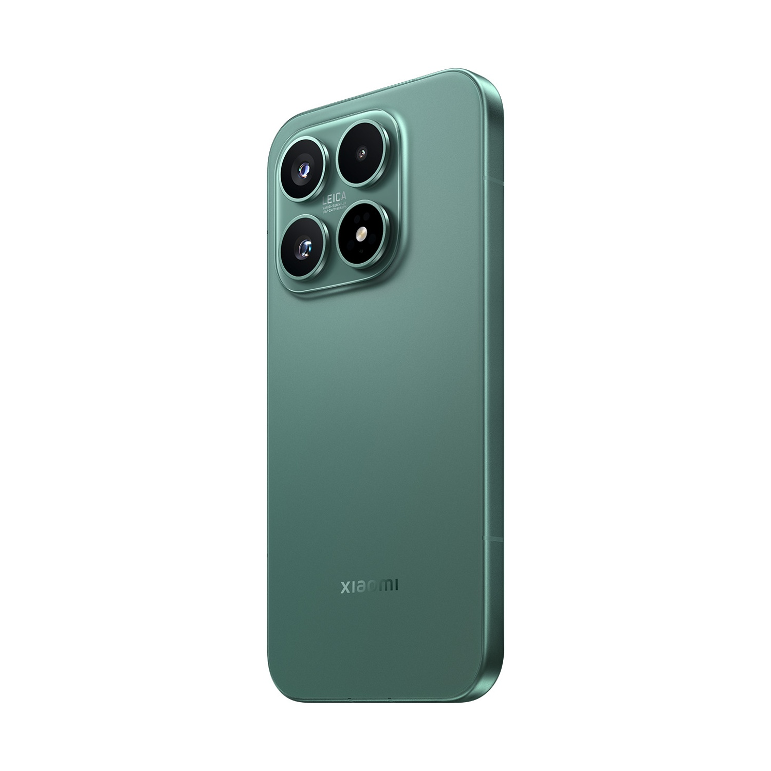 Smartphone verde con quattro fotocamere e logo Xiaomi sul retro.