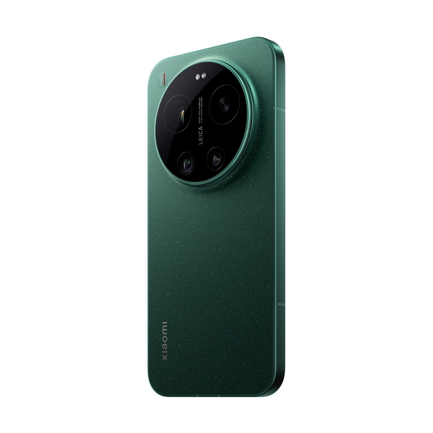 Smartphone verde scuro con array fotocamera e logo Xiaomi.