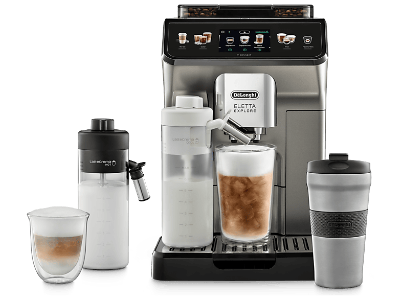 De'Longhi ECAM450.86.T Eletta Explore Cold Brew Kaffeevollautomat (Titan, Kegelmahlwerk, 19 bar, externer Milchbehälter)