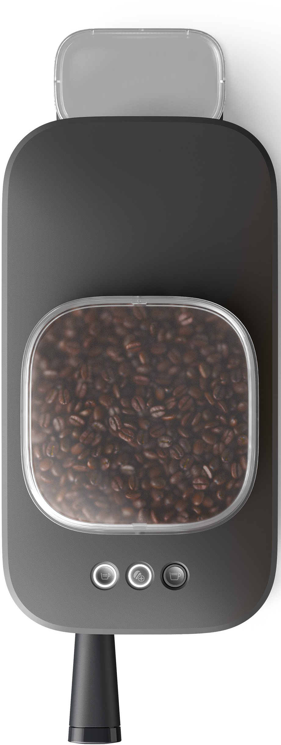 Kaffeemaschine mit Bohnenbehälter, Tasten und Griff.
