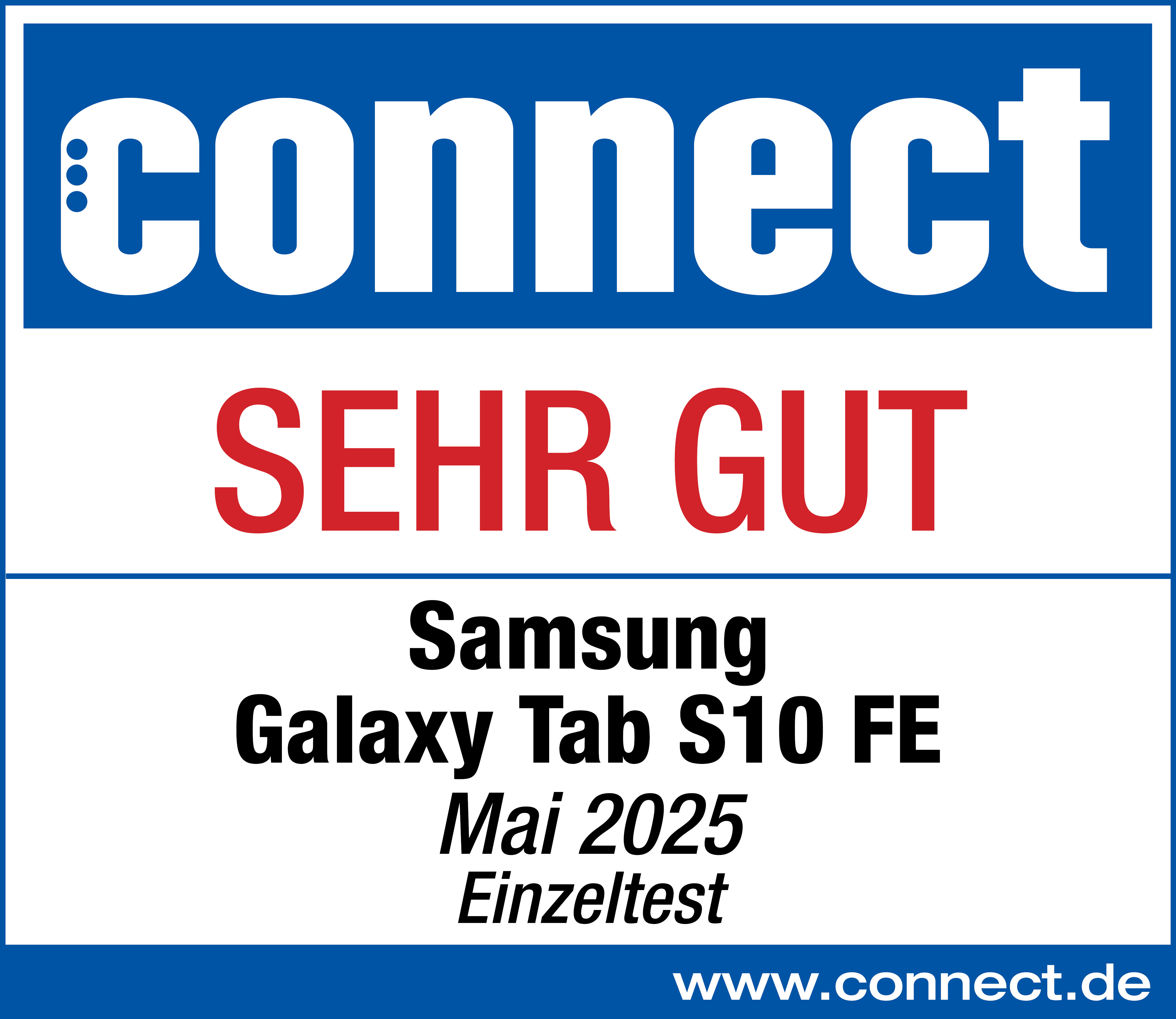 Connect Logo, SEHR GUT, Samsung Galaxy Tab S10 FE, Mai 2025 Einzeltest.
