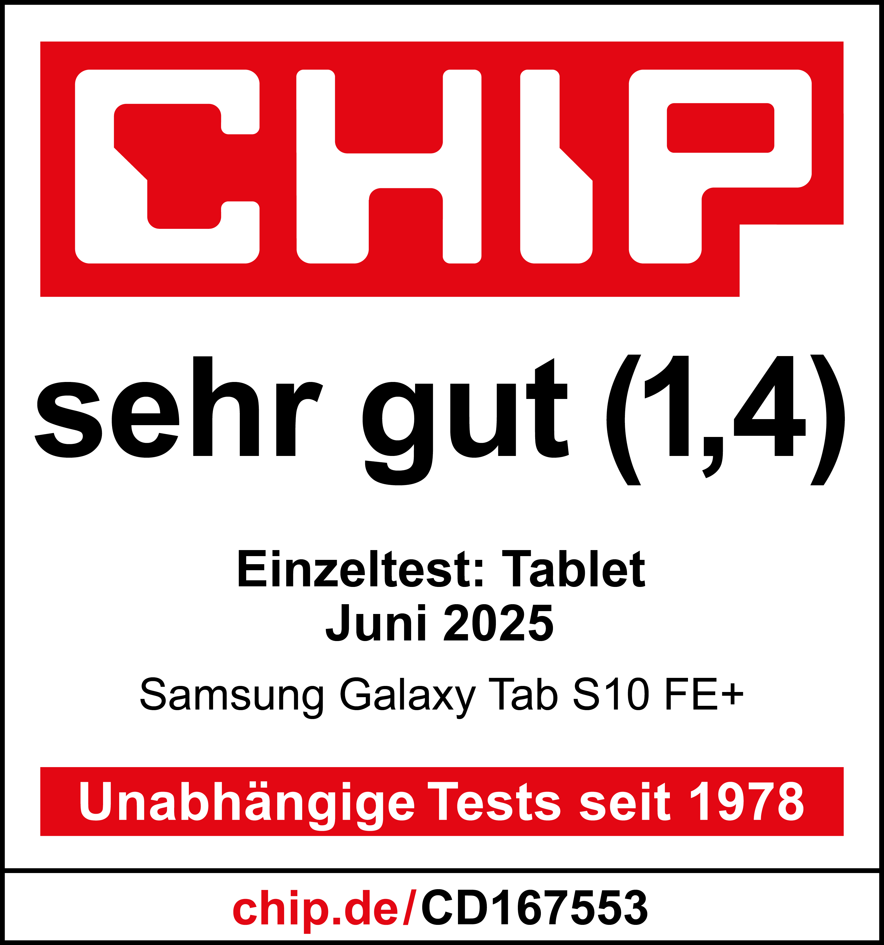 CHIP Logo, sehr gut (1,4), Tablet Test, Samsung Galaxy Tab S10 FE+