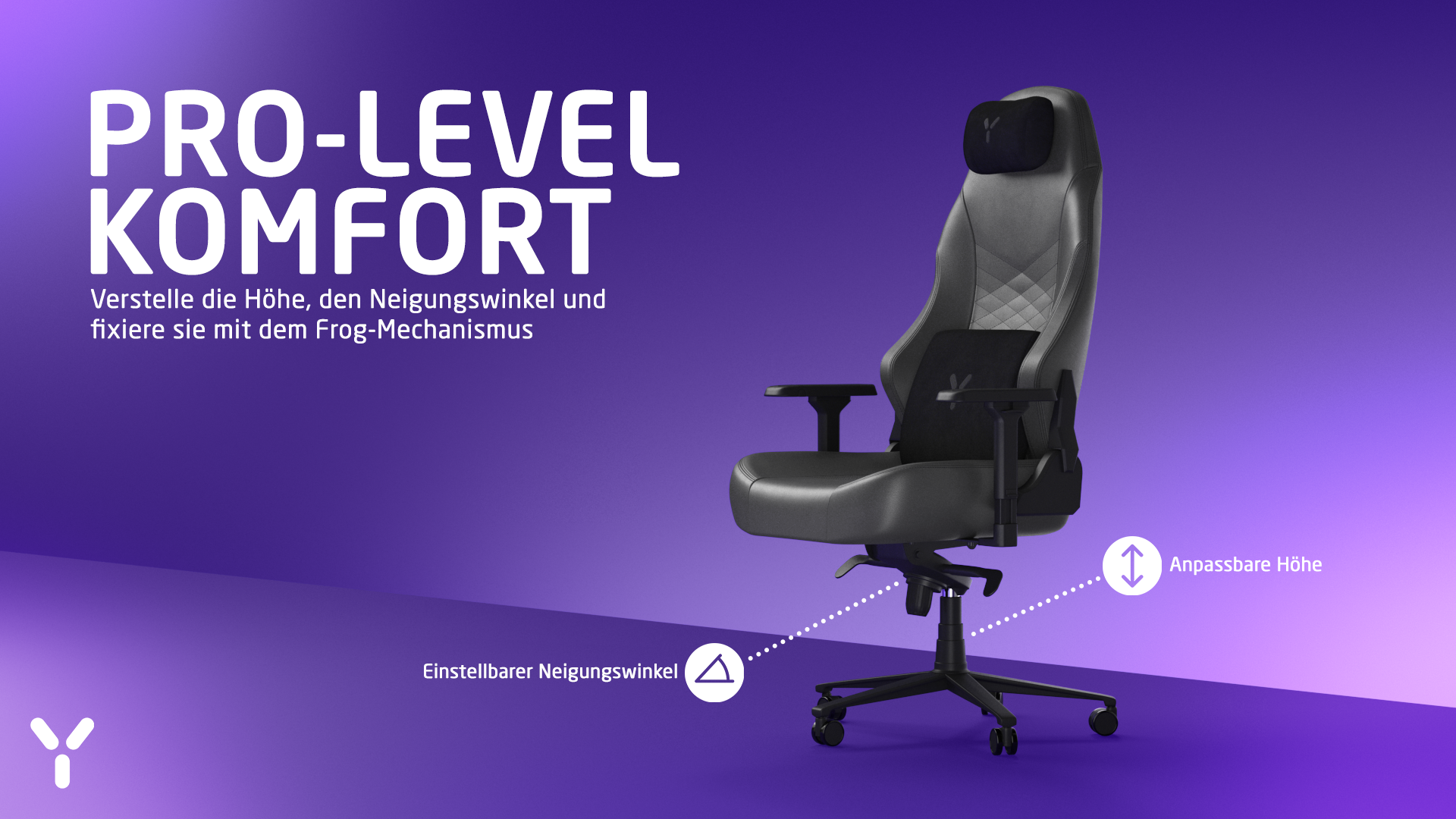 Ein schwarzer Gaming-Stuhl mit verstellbarer Höhe und Neigungswinkel.