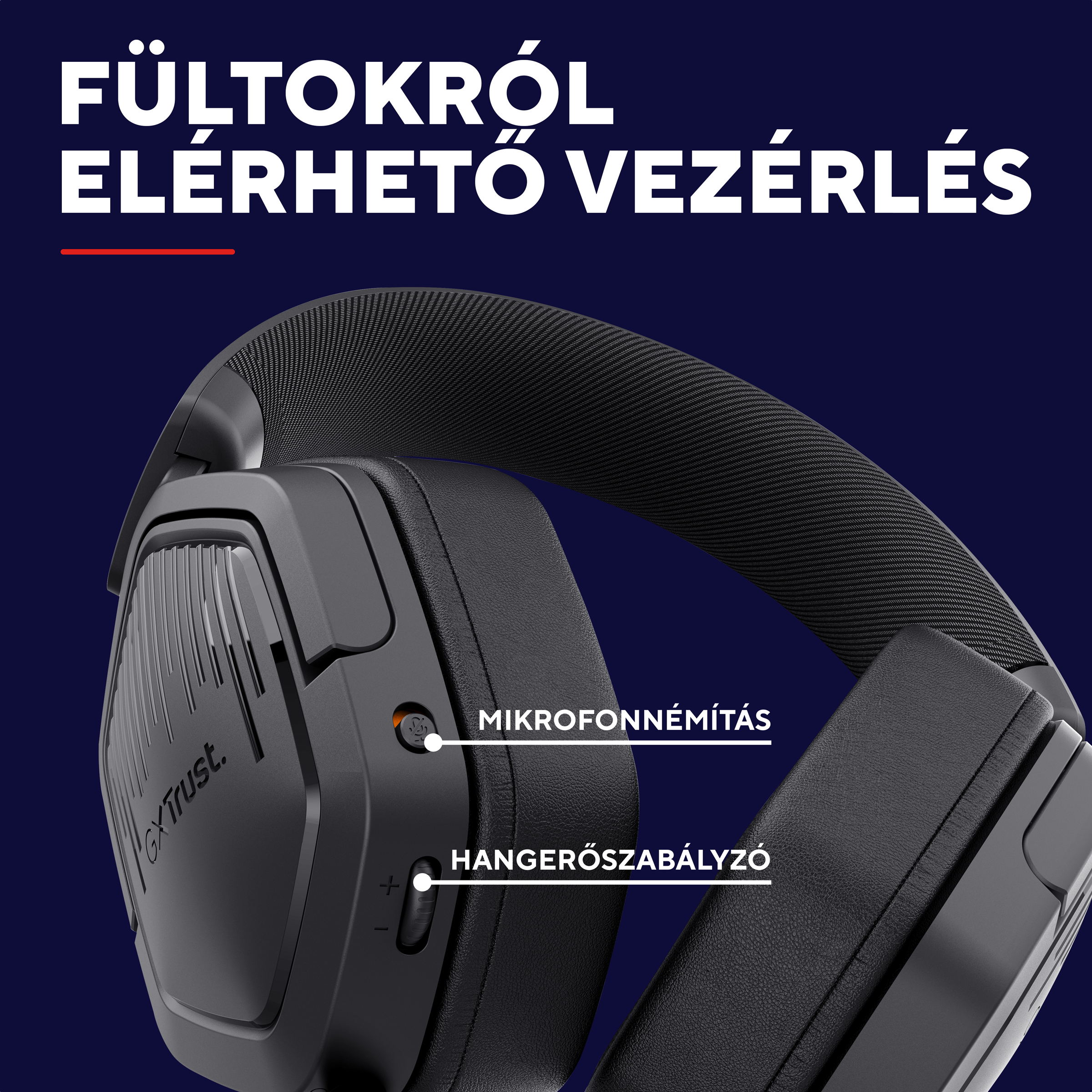Fekete fejhallgató mikrofon- és hangerőszabályzókkal.