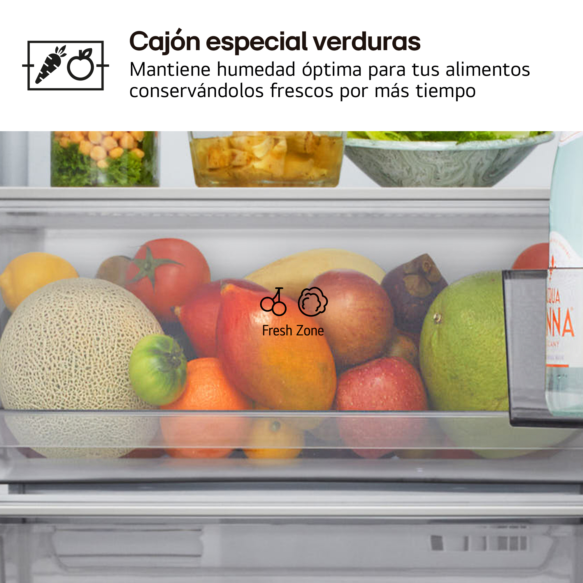 Cajón especial verduras. Mantiene humedad óptima para tus alimentos conservándolos frescos por más tiempo.