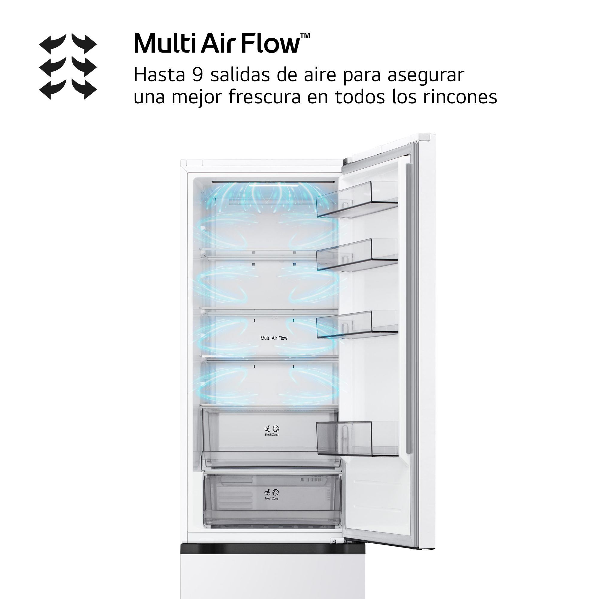 Multi Air Flow™. Hasta 9 salidas de aire para asegurar una mejor frescura en todos los rincones.