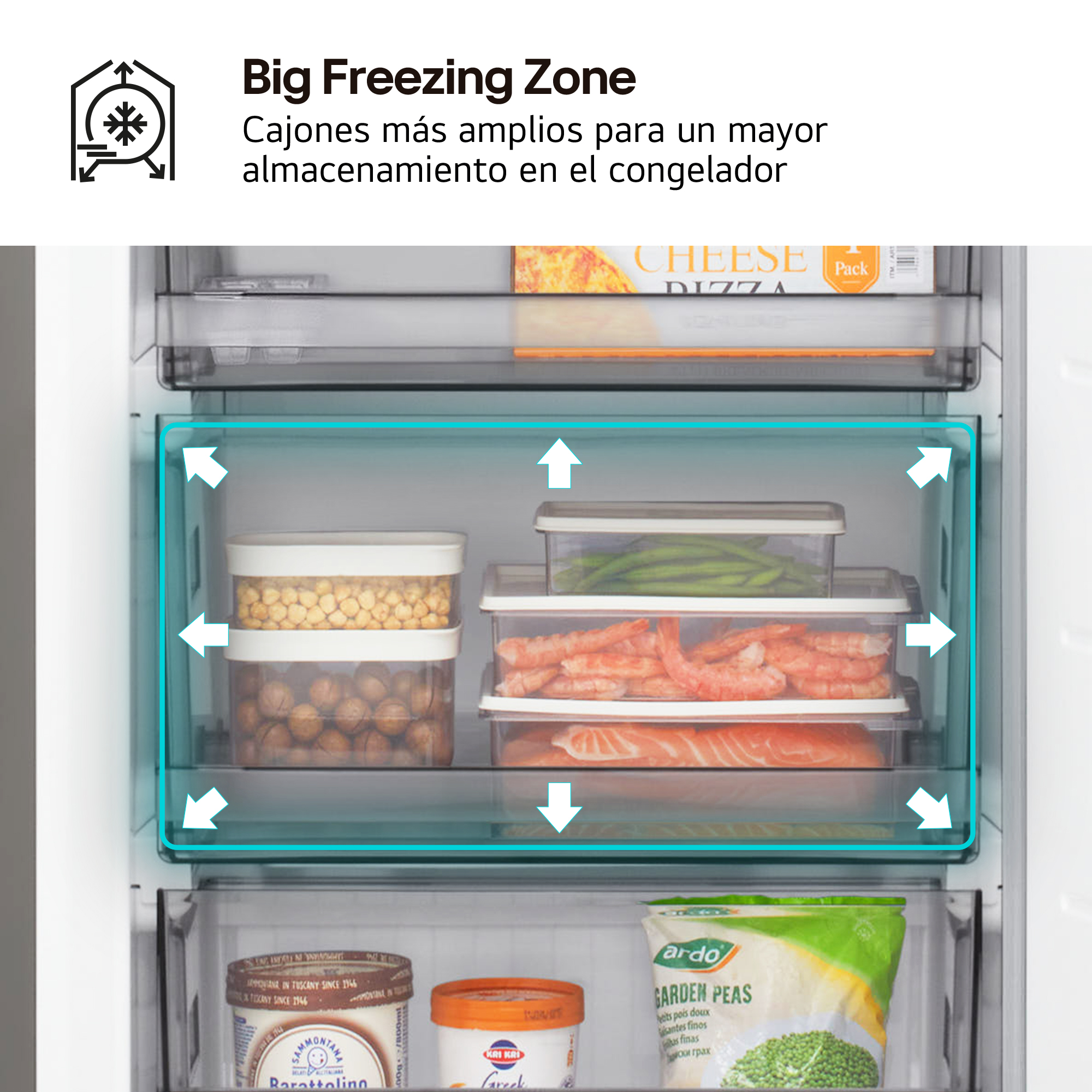 Big Freezing Zone. Cajones más amplios para un mayor almacenamiento en el congelador.