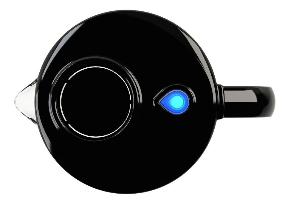 Czajnik czarny z niebieskim światłem. Widok z góry.
