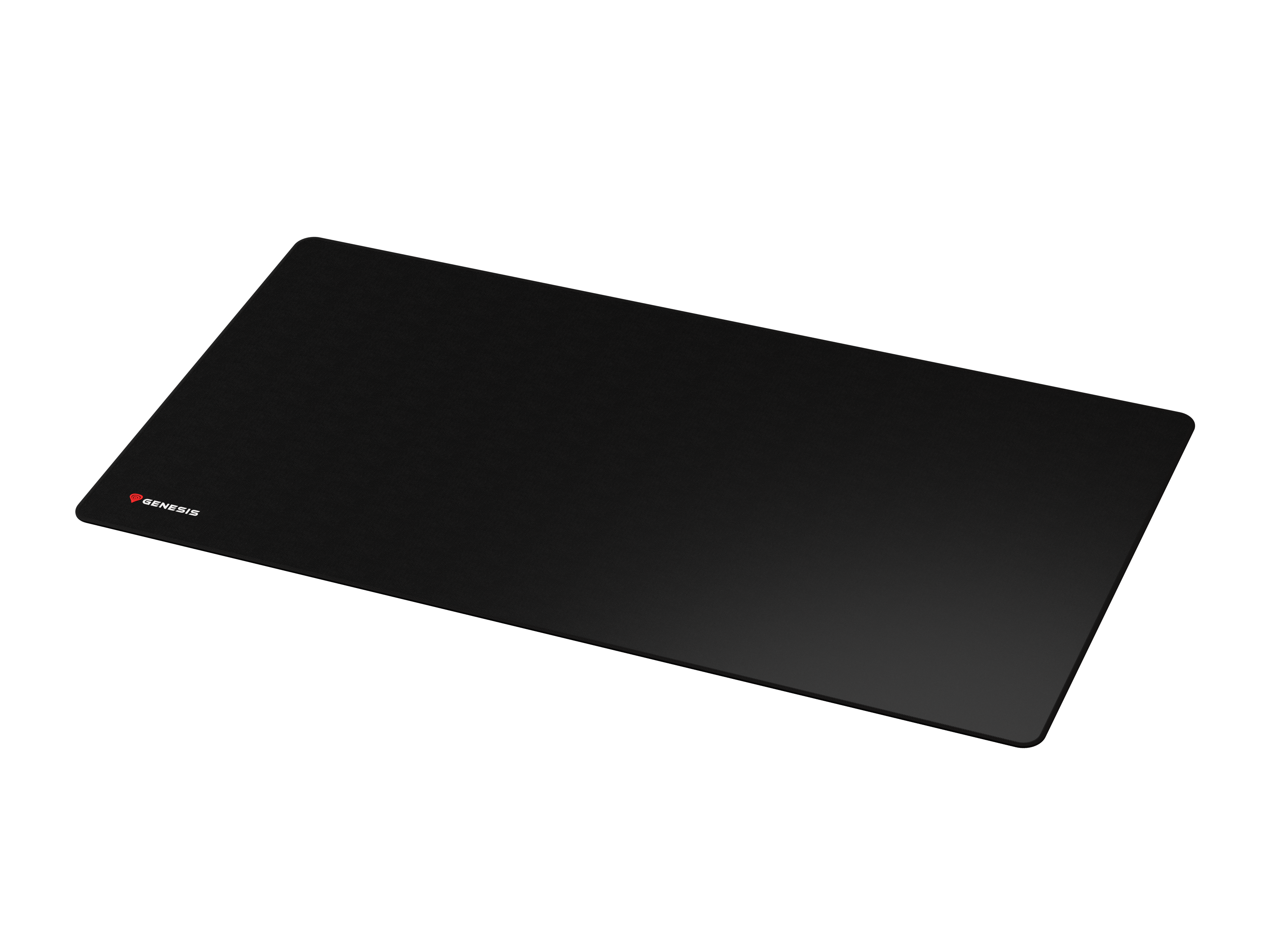 Czarna podkładka pod mysz z czerwonym logo Genesis w lewym rogu.