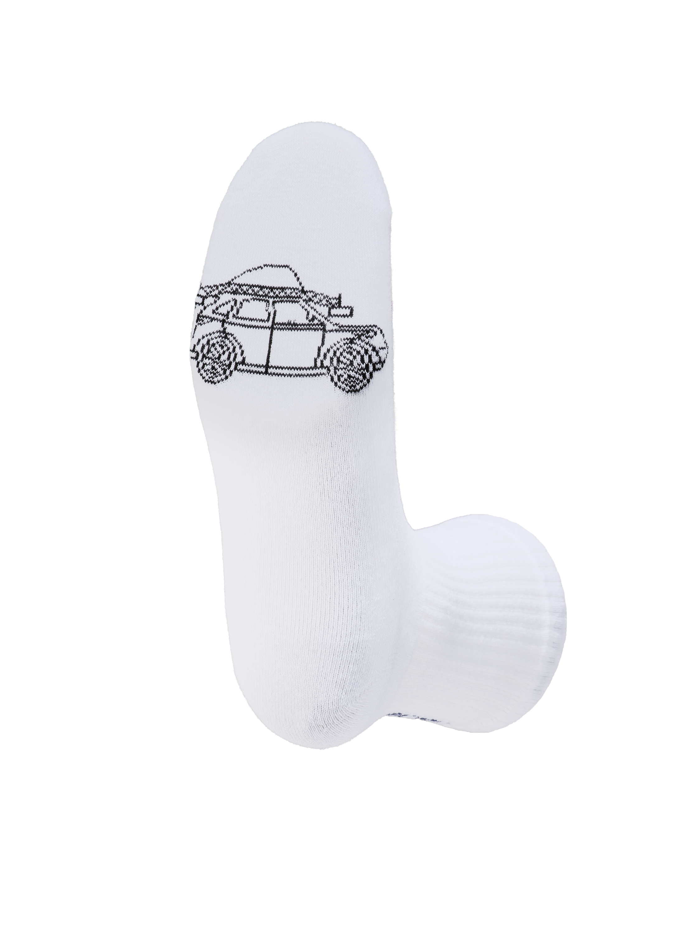 Weißer Socken mit schwarzer Autodarstellung.