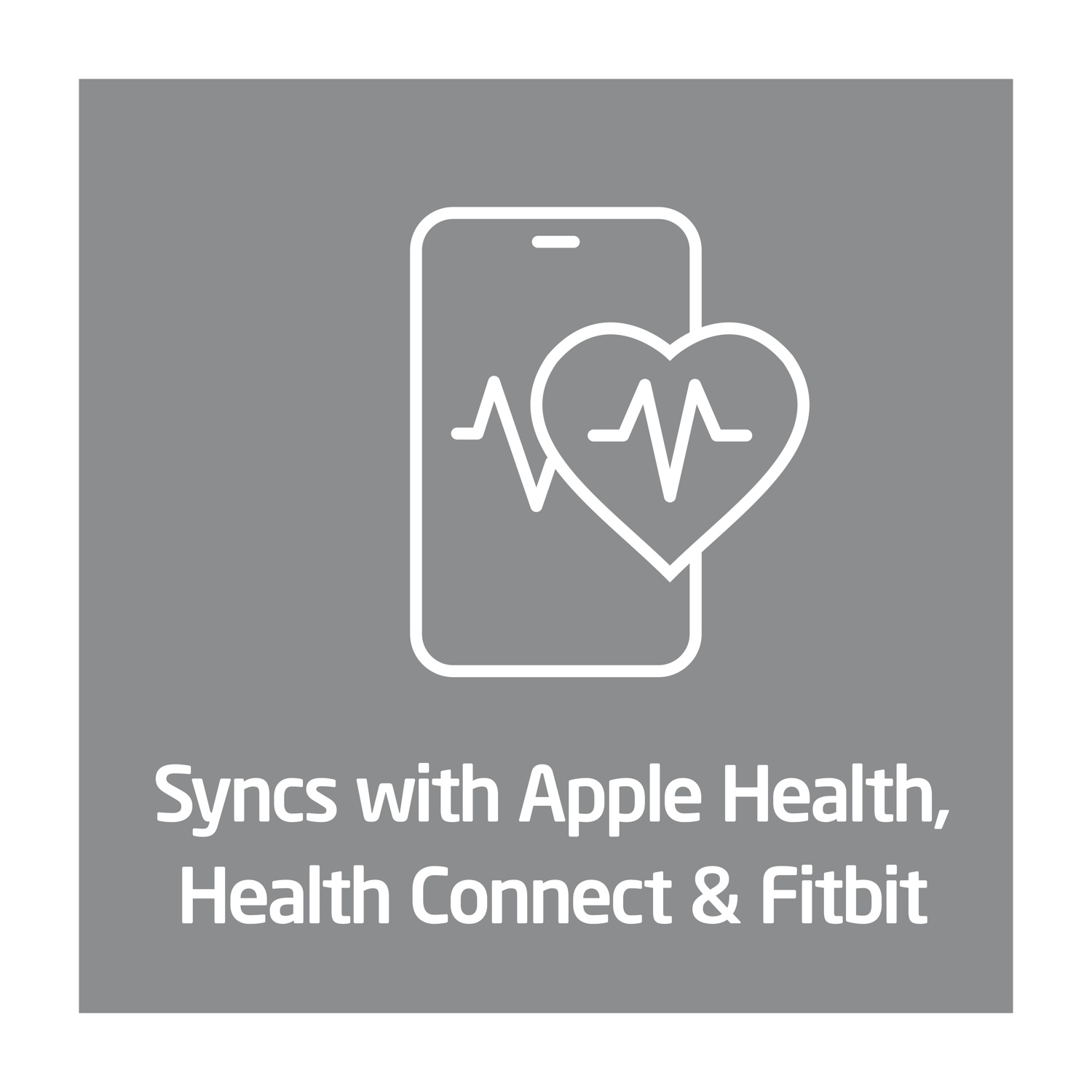 Icona smartphone con battito cardiaco e cuore. Si sincronizza con Apple Health.