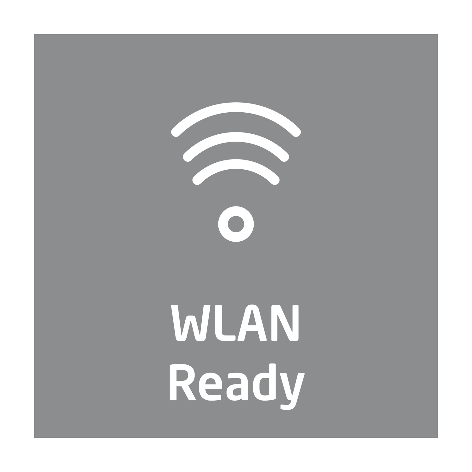 Simbolo WLAN Ready con testo su sfondo grigio.
