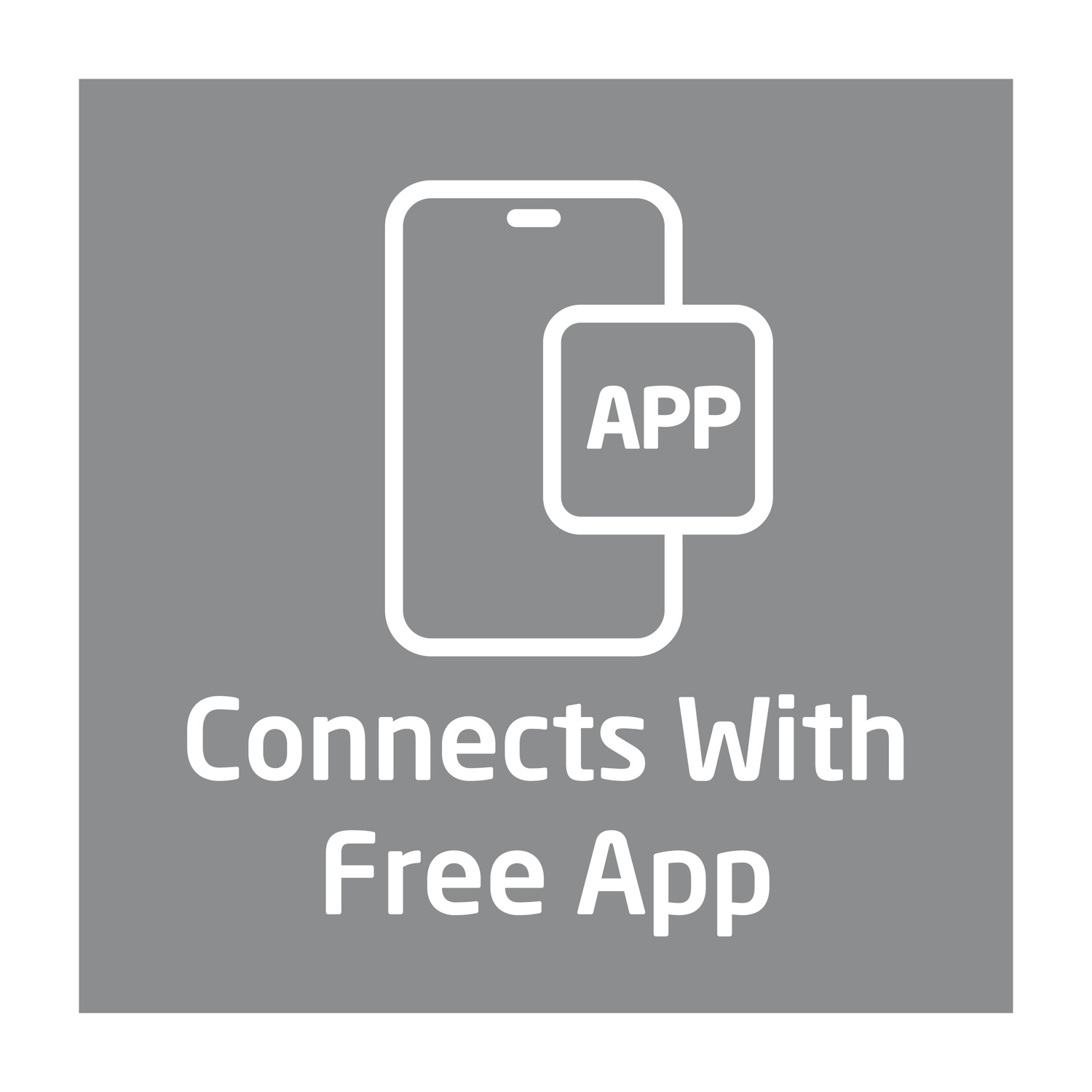 Icona app con testo 'Connects With Free App'.