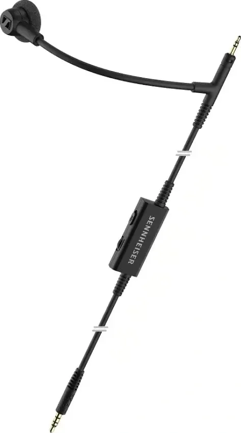 Câble noir Sennheiser pour casque avec écouteur intra-auriculaire et télécommande.