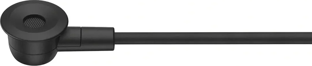 Un microphone noir avec une tête ronde et un long bras.