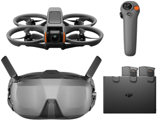 Dron, gogle, kontroler i stacja ładująca