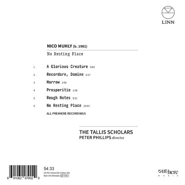 CD-Rückseite mit Trackliste für Nico Muhly, Linn und OutHere Music.