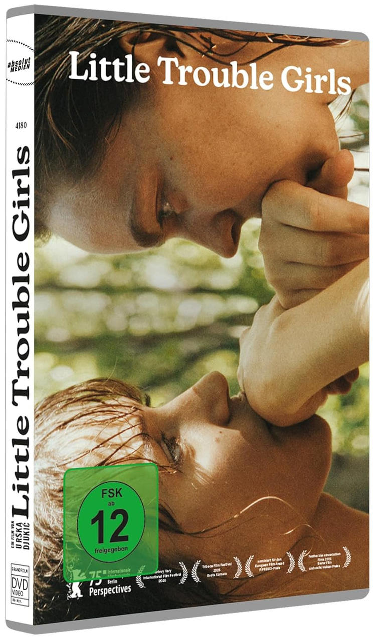 DVD-Hülle von "Little Trouble Girls" mit Nahaufnahme zweier Gesichter und FSK-12-Siegel.
