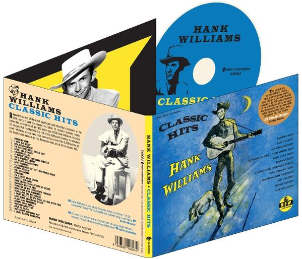 Hank Williams Classic Hits CD-Cover mit Songliste und Bildern von Hank Williams.
