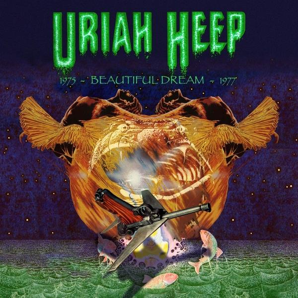 Ein surreales Albumcover mit dem Bandnamen URIAH HEEP, einem riesigen Kopf und Fischen.