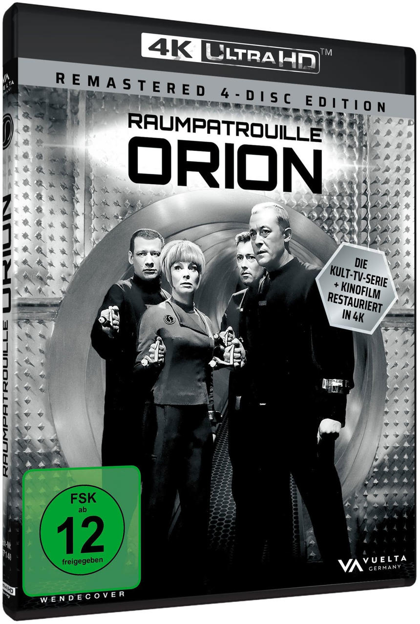 4K UHD Hülle: Raumschiff Orion-Besatzung vor runder Tür. FSK 12.