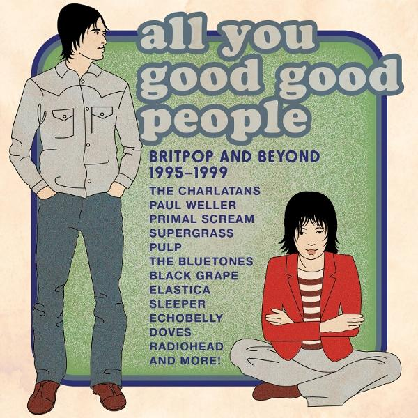 Albumcover: Zwei Männer, einer stehend, einer sitzend, mit Text britischer Bands.