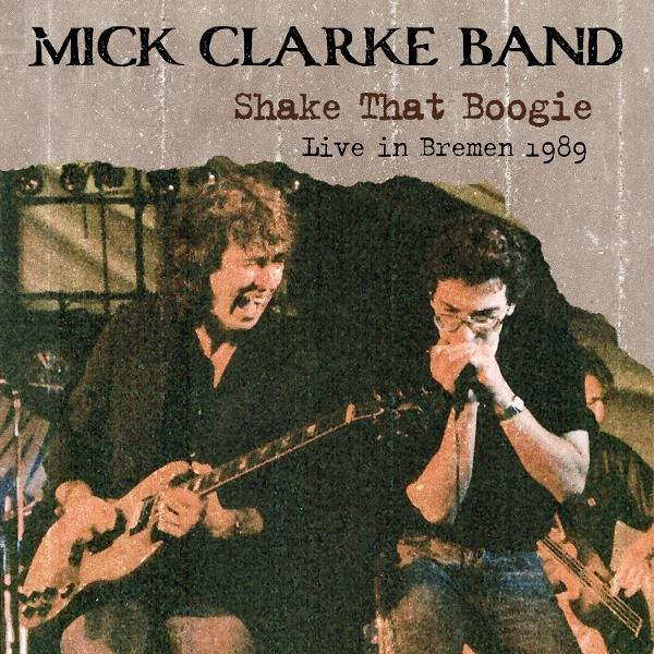 Mick Clarke Band spielt live in Bremen 1989. Ein Gitarrist singt, ein Harmonikaspieler spielt.