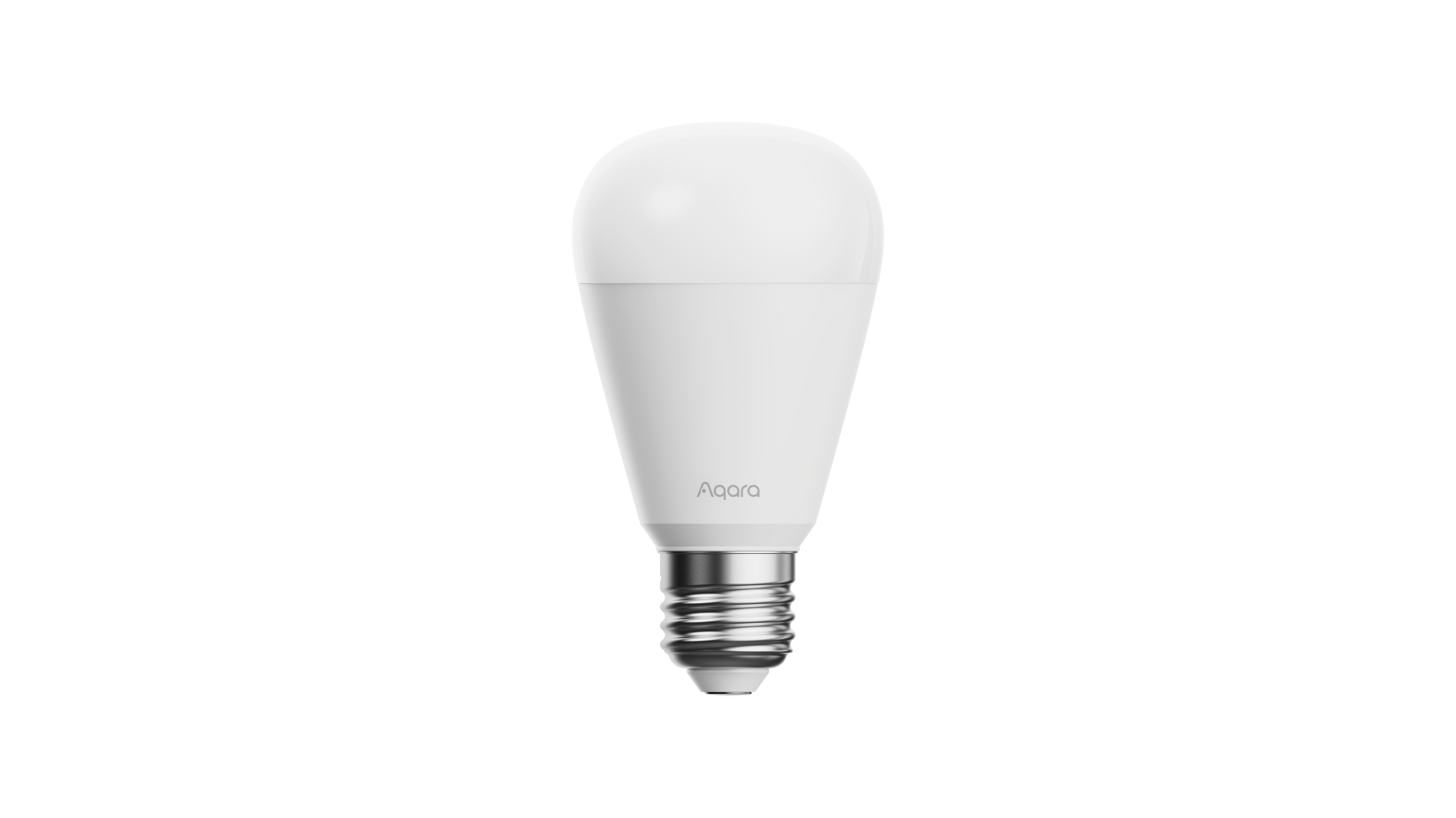 Eine weiße LED-Lampe mit silbernem Gewindesockel und dem Aqara-Logo.