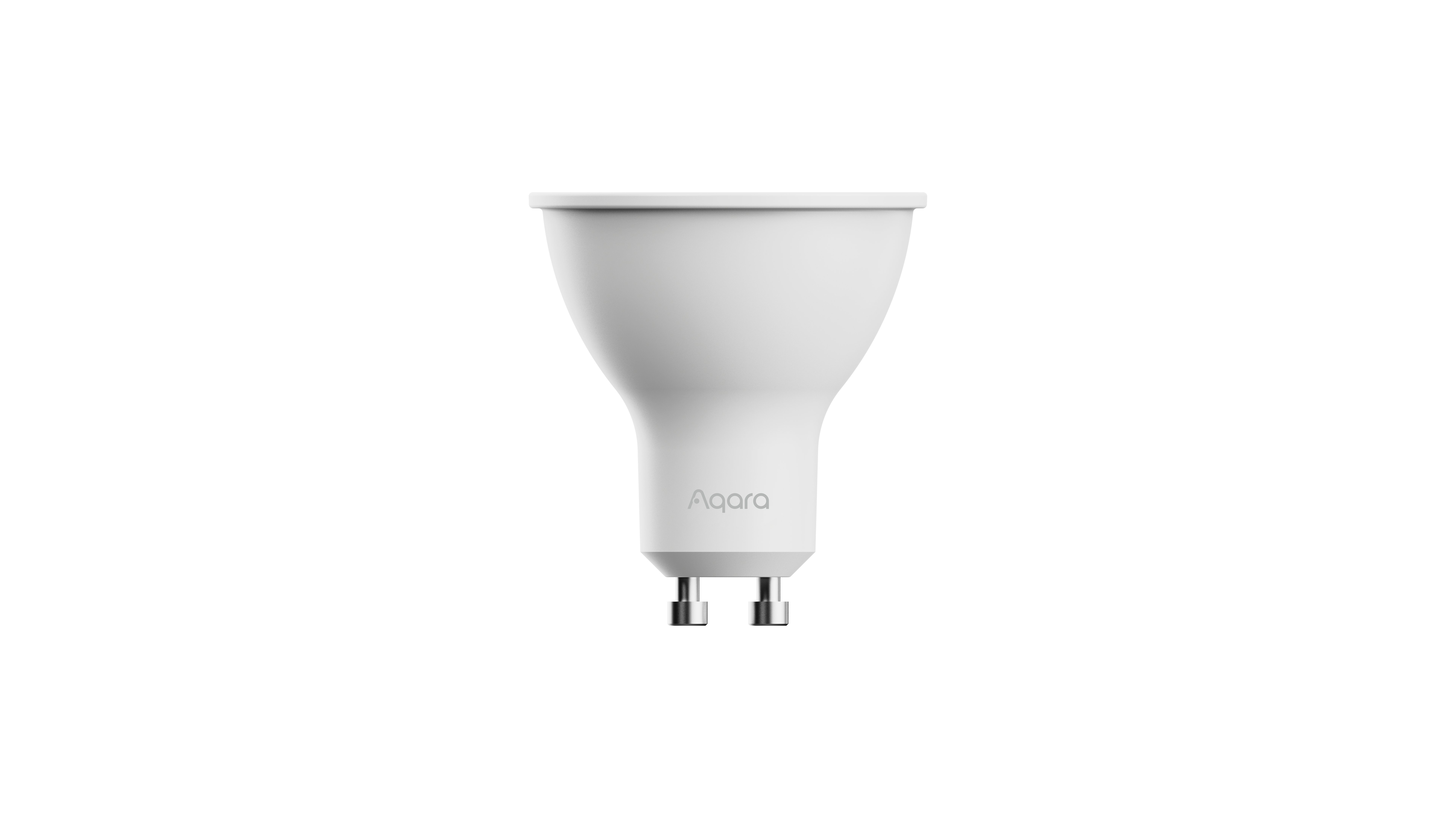 Weiße Lampe mit zwei Metallstiften unten und Agara-Logo.