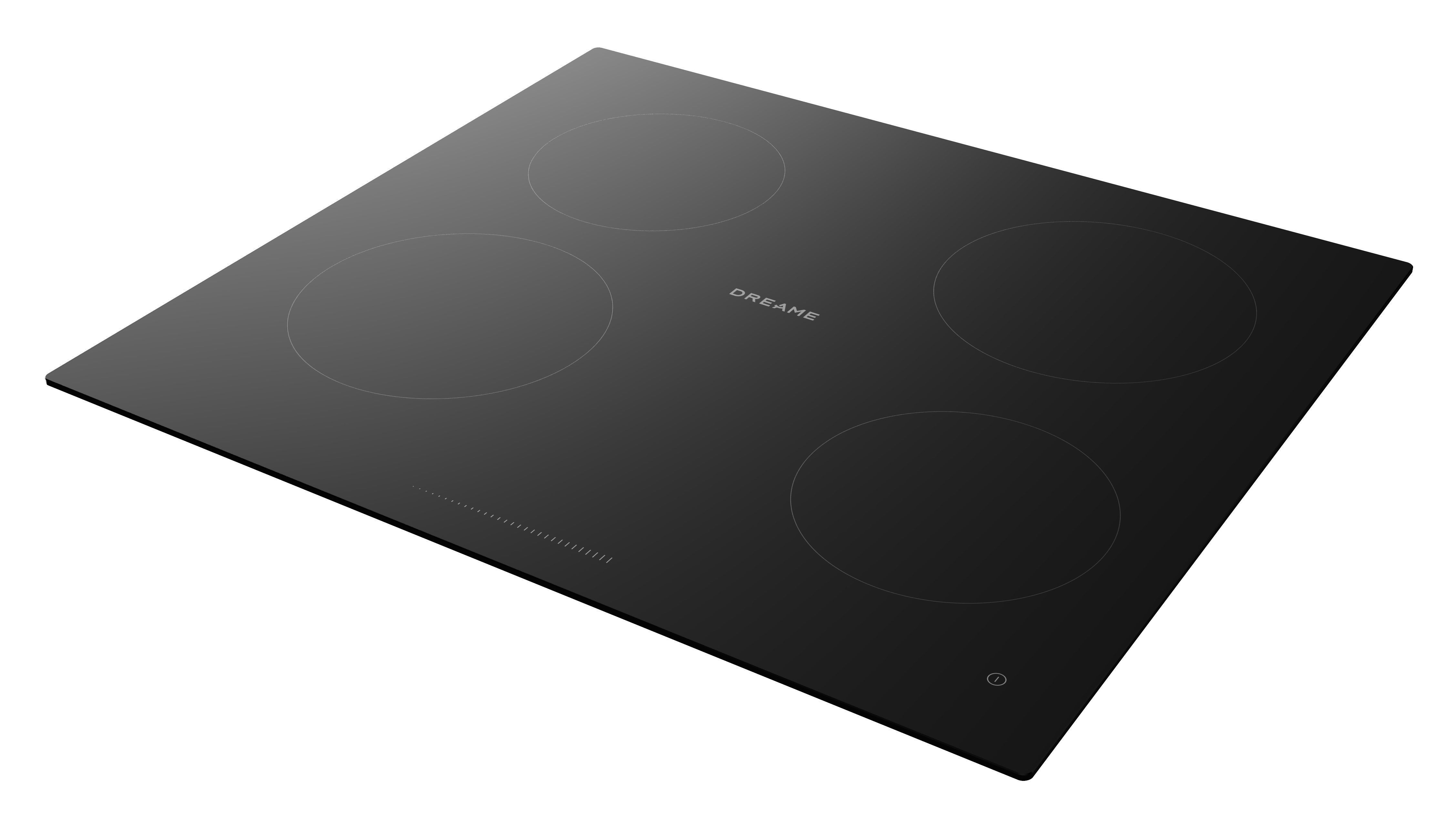 Czarna płyta ceramiczna z czterema strefami gotowania i sterowaniem dotykowym.