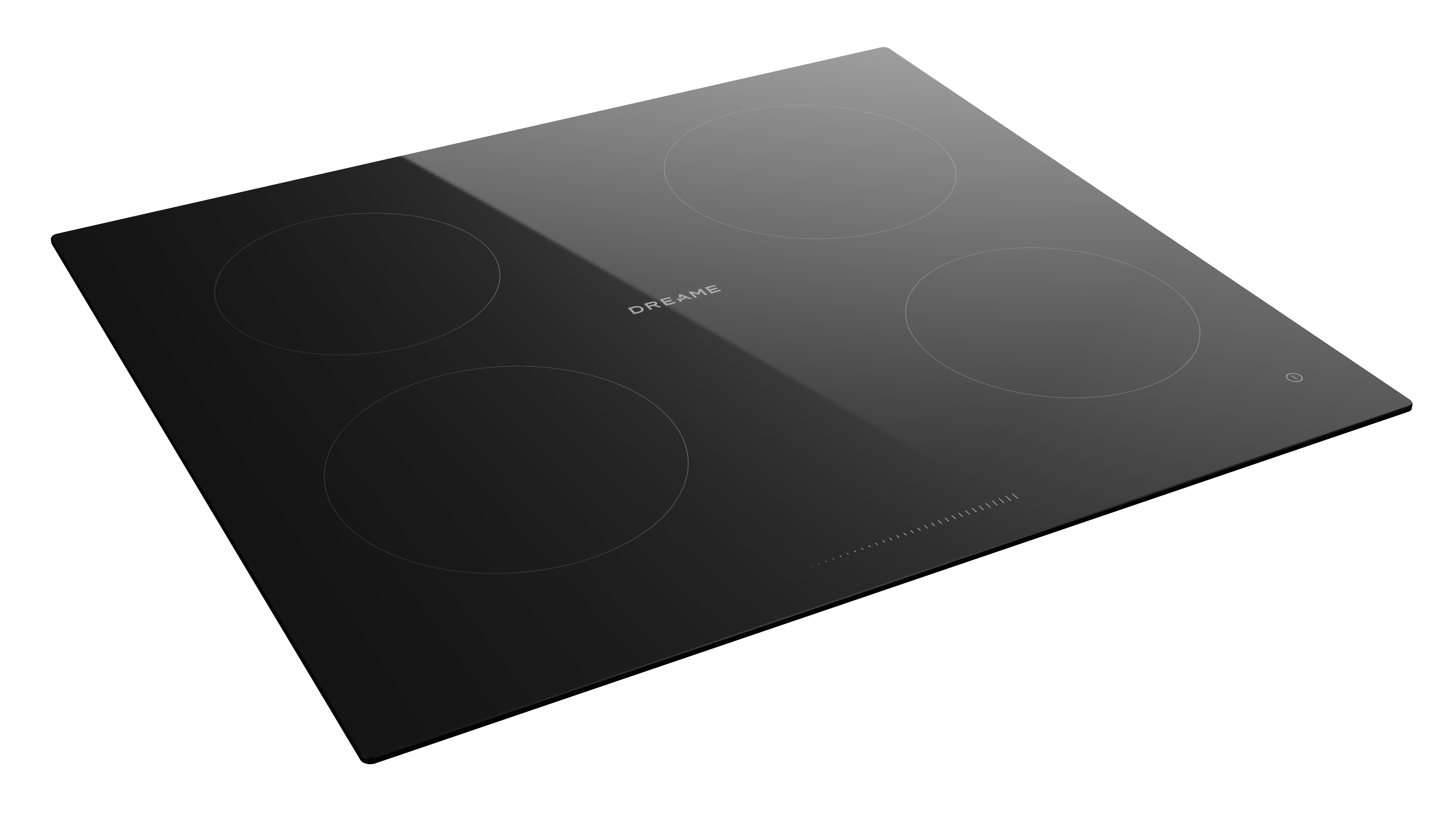Czarna płyta ceramiczna z czterema strefami grzewczymi i nazwą marki DREAME.
