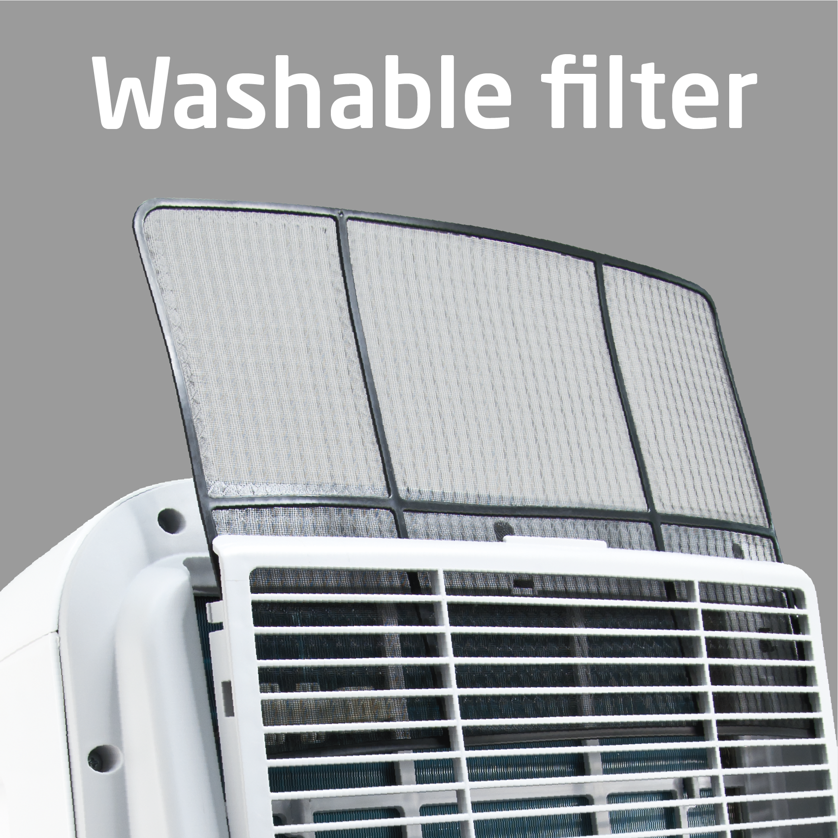 Pokazano wyjmowany, zmywalny filtr powietrza do klimatyzatora.